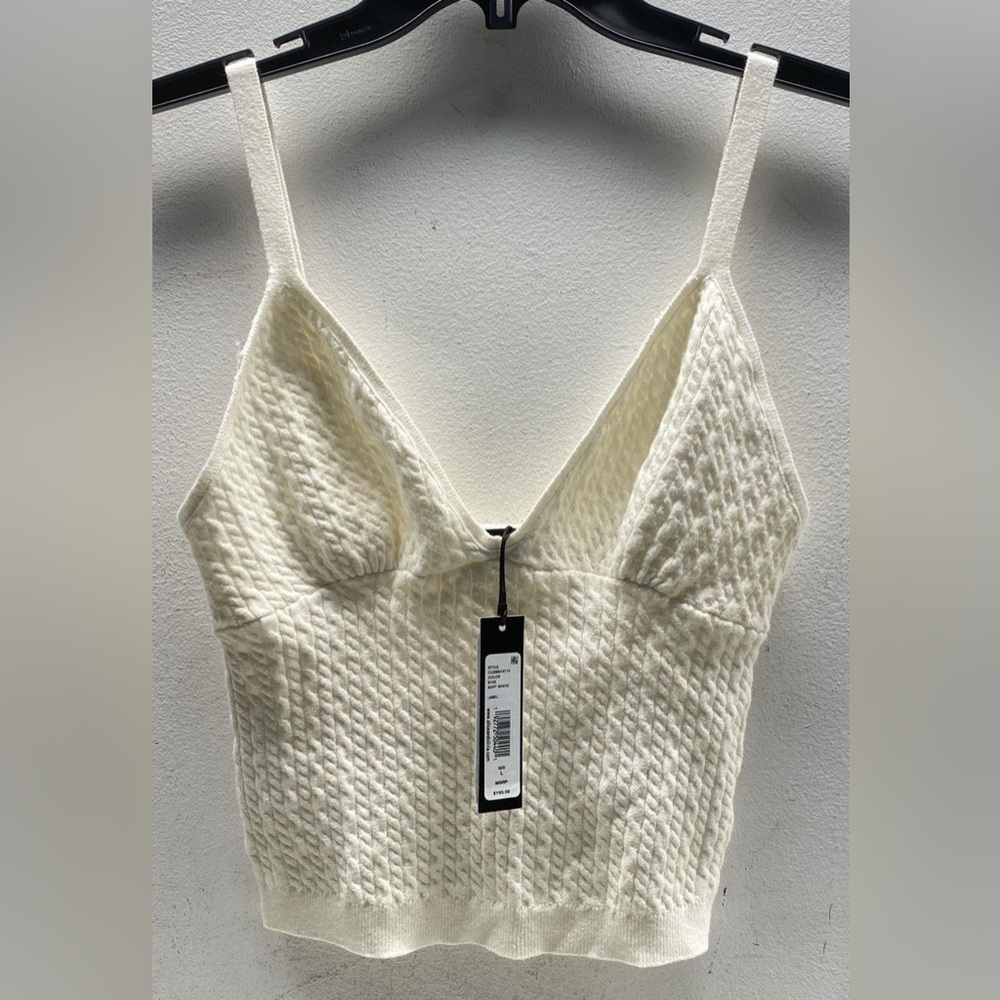 Alice and Olivia Kenna Cable Knit Tank cropped NWT size L Ivory